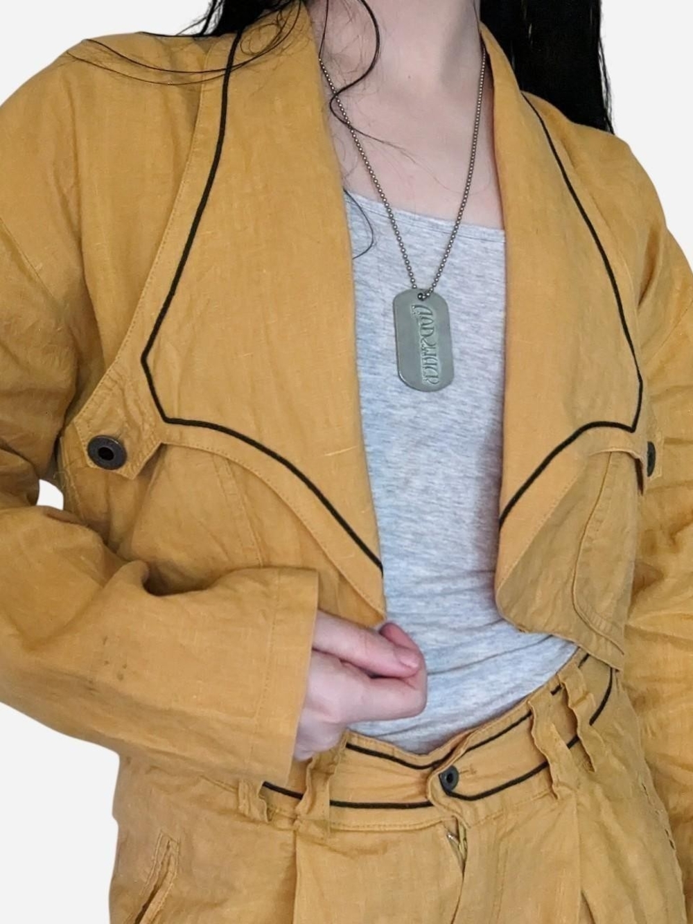 vintage 1980s yellow cropped jacket with trousers